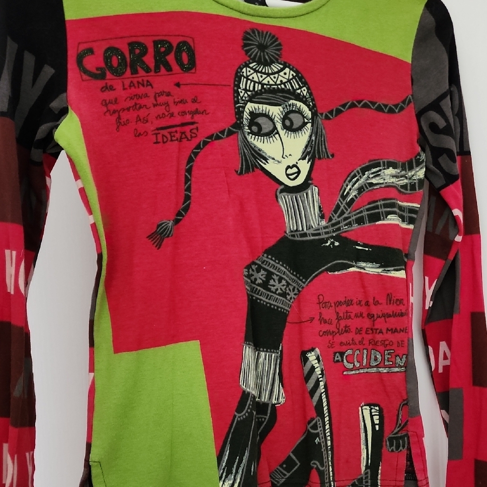 Custo Barcelona Designer European Rare Vintage Graphic Cotton Top sz2 Winter Ski - Picture 3 of 4